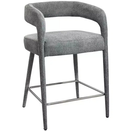 25 Gray Metal and Fabric Low Back Counter Height Bar Chair