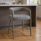 25 chaises de bar de comptoir grises en métal et tissu à dossier bas