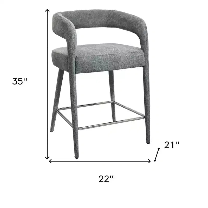 25 chaises de bar de comptoir grises en métal et tissu à dossier bas