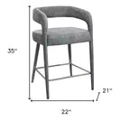 25 chaises de bar de comptoir grises en métal et tissu à dossier bas
