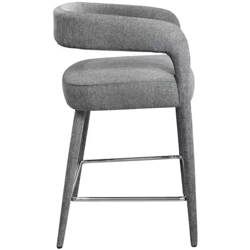 25 chaises de bar de comptoir grises en métal et tissu à dossier bas