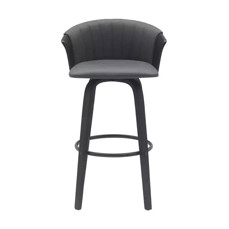 HomeRoots 30 Gray And Black Faux Leather Swivel Bar Height Bar Chair
