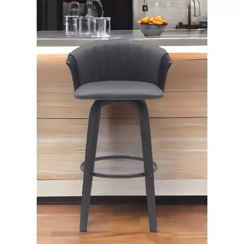 Chaise de bar pivotante HomeRoots 30 en similicuir gris et noir, hauteur comptoir