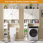 Dyonery 70 Meuble de rangement sur toilettes avec portes de grange, étagère de salle de bain haute avec porte-papier toilette, pour toilettes, buanderie, blanc