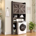 Dyonery 70 Meuble de rangement sur toilettes avec portes de grange, étagère de salle de bain haute avec porte-papier toilette, pour toilettes, buanderie, blanc