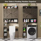 Dyonery 70 Meuble de rangement sur toilettes avec portes de grange, étagère de salle de bain haute avec porte-papier toilette, pour toilettes, buanderie, blanc