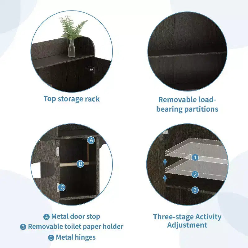Dyonery 70 Meuble de rangement sur toilettes avec portes de grange, étagère de salle de bain haute avec porte-papier toilette, pour toilettes, buanderie, blanc