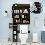 Dyonery 70 Meuble de rangement sur toilettes avec portes de grange, étagère de salle de bain haute avec porte-papier toilette, pour toilettes, buanderie, blanc