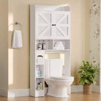 Dyonery 70 Meuble de rangement sur toilettes avec portes de grange, étagère de salle de bain haute avec porte-papier toilette, pour toilettes, buanderie, blanc
