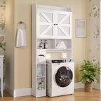 Dyonery 70 Meuble de rangement sur toilettes avec portes de grange, étagère de salle de bain haute avec porte-papier toilette, pour toilettes, buanderie, blanc