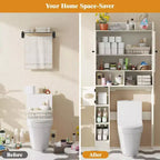 Dyonery 70 Meuble de rangement sur toilettes avec portes de grange, étagère de salle de bain haute avec porte-papier toilette, pour toilettes, buanderie, blanc
