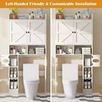 Dyonery 70 Meuble de rangement sur toilettes avec portes de grange, étagère de salle de bain haute avec porte-papier toilette, pour toilettes, buanderie, blanc