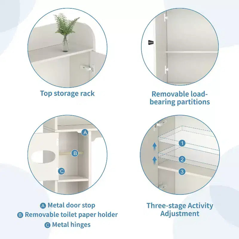 Dyonery 70 Meuble de rangement sur toilettes avec portes de grange, étagère de salle de bain haute avec porte-papier toilette, pour toilettes, buanderie, blanc