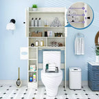 Dyonery 70 Meuble de rangement sur toilettes avec portes de grange, étagère de salle de bain haute avec porte-papier toilette, pour toilettes, buanderie, blanc