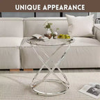 Table basse en verre, table basse ronde avec cadre en métal annulaire, table basse minimaliste moderne