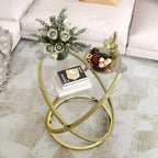 Table basse en verre, table basse ronde avec cadre en métal annulaire, table basse minimaliste moderne