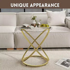 Table basse en verre, table basse ronde avec cadre en métal annulaire, table basse minimaliste moderne