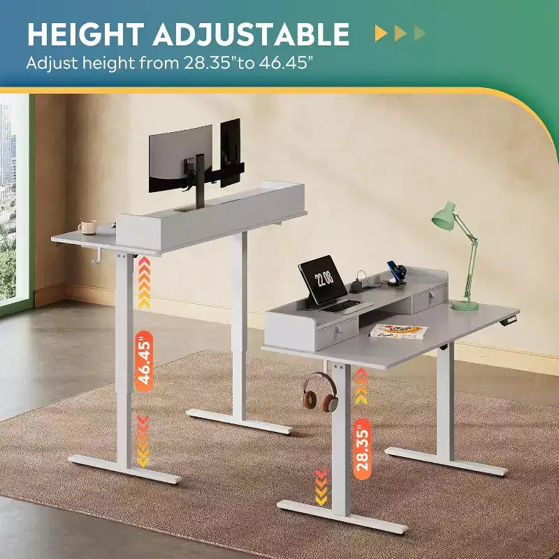 GALAXHERO Bureau debout électrique réglable de 48 à 24 pouces avec tiroirs pour bureau à domicile, bureau assis-debout avec étagère de rangement