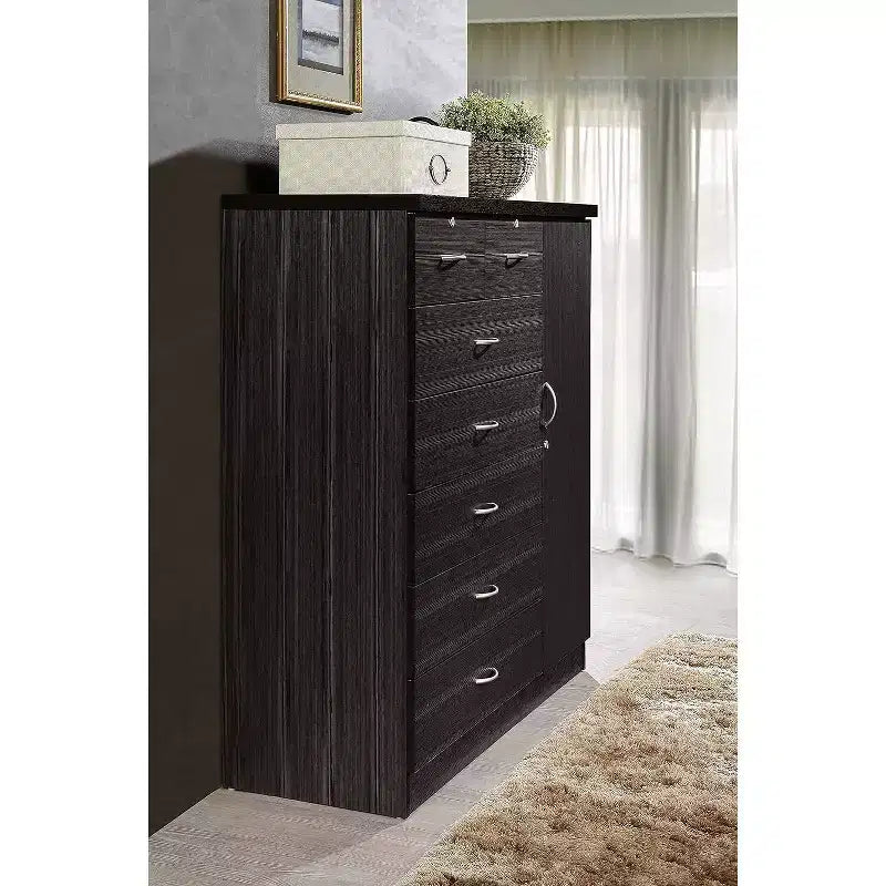 Commode jumbo HomeStock à 7 tiroirs, cinq grands tiroirs, deux petits tiroirs avec deux serrures, tringle de suspension et trois étagères, commode verticale