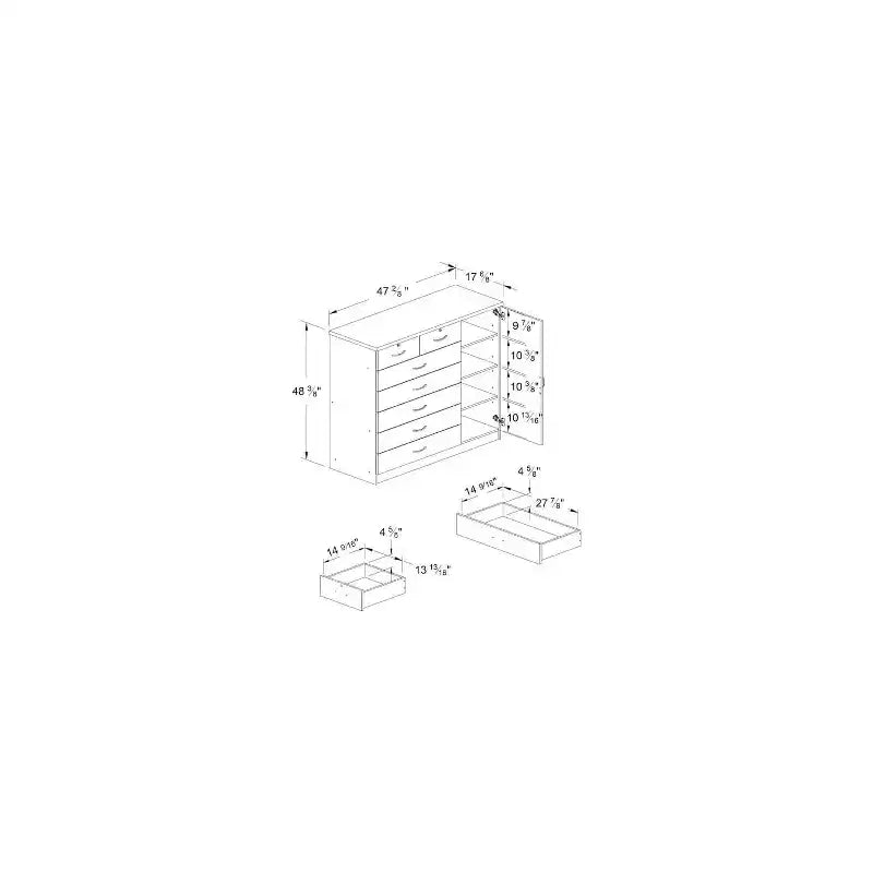 Commode jumbo HomeStock à 7 tiroirs, cinq grands tiroirs, deux petits tiroirs avec deux serrures, tringle de suspension et trois étagères, commode verticale
