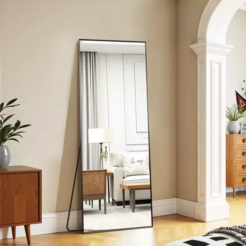 MAYEERTY 64.17x21.26x0.59in Aluminum Thin Edge Right Angle Rectangle Black Full Length Mirror