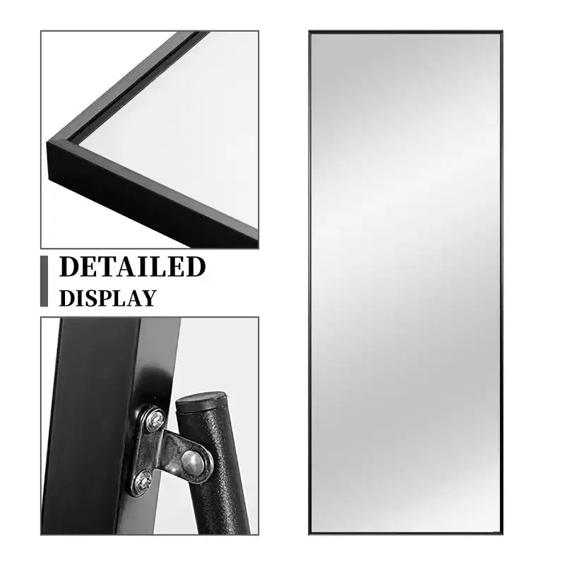 MAYEERTY Miroir pleine longueur en aluminium à bord fin et à angle droit, rectangulaire, noir, 64,17 x 21,26 x 0,59 pouces