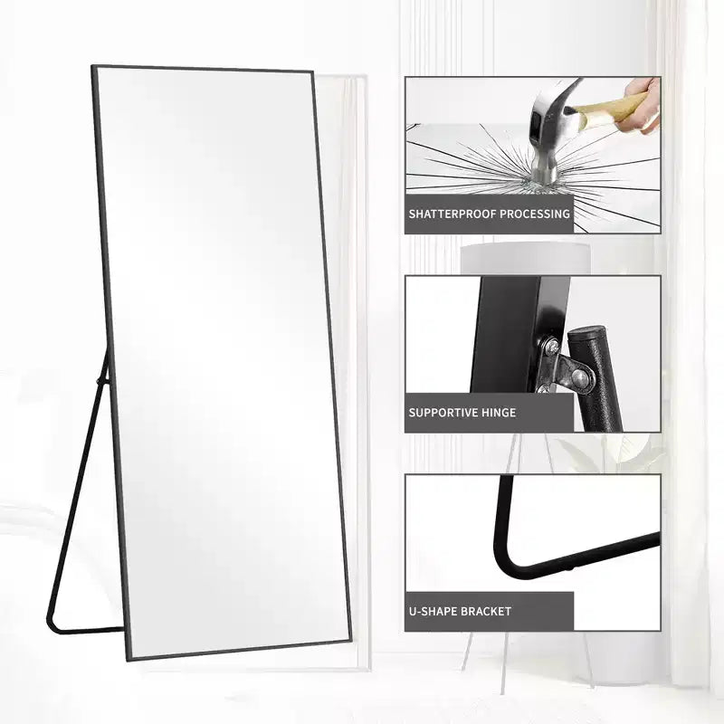 MAYEERTY Miroir pleine longueur en aluminium à bord fin et à angle droit, rectangulaire, noir, 64,17 x 21,26 x 0,59 pouces