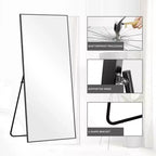 MAYEERTY Miroir pleine longueur en aluminium à bord fin et à angle droit, rectangulaire, noir, 64,17 x 21,26 x 0,59 pouces