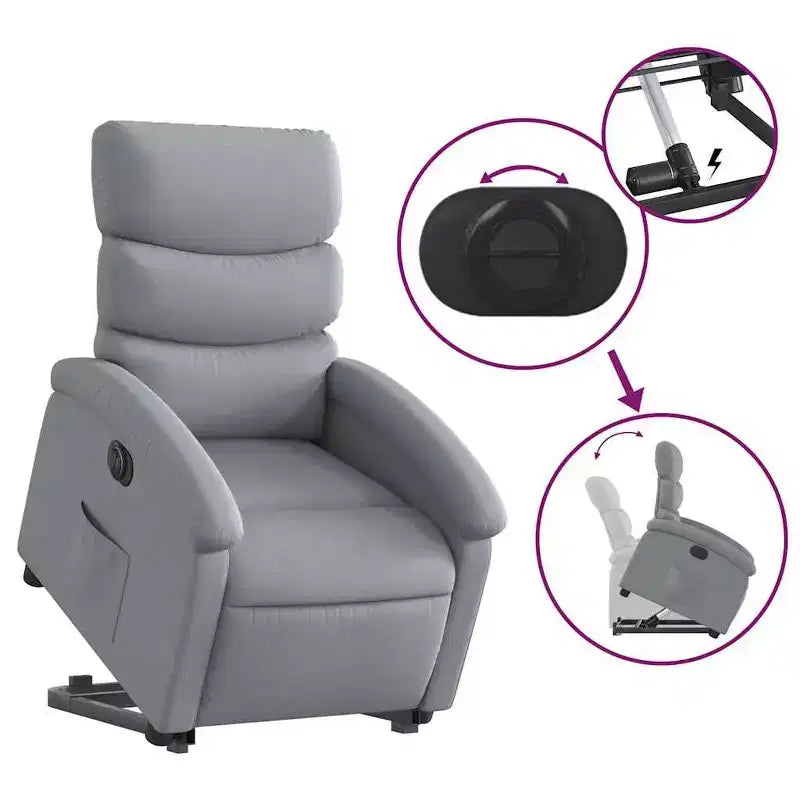 vidaXL Fauteuil inclinable électrique releveur, Tissu gris clair - Fauteuil avec réglage motorisé pour personnes âgées, Assise spacieuse