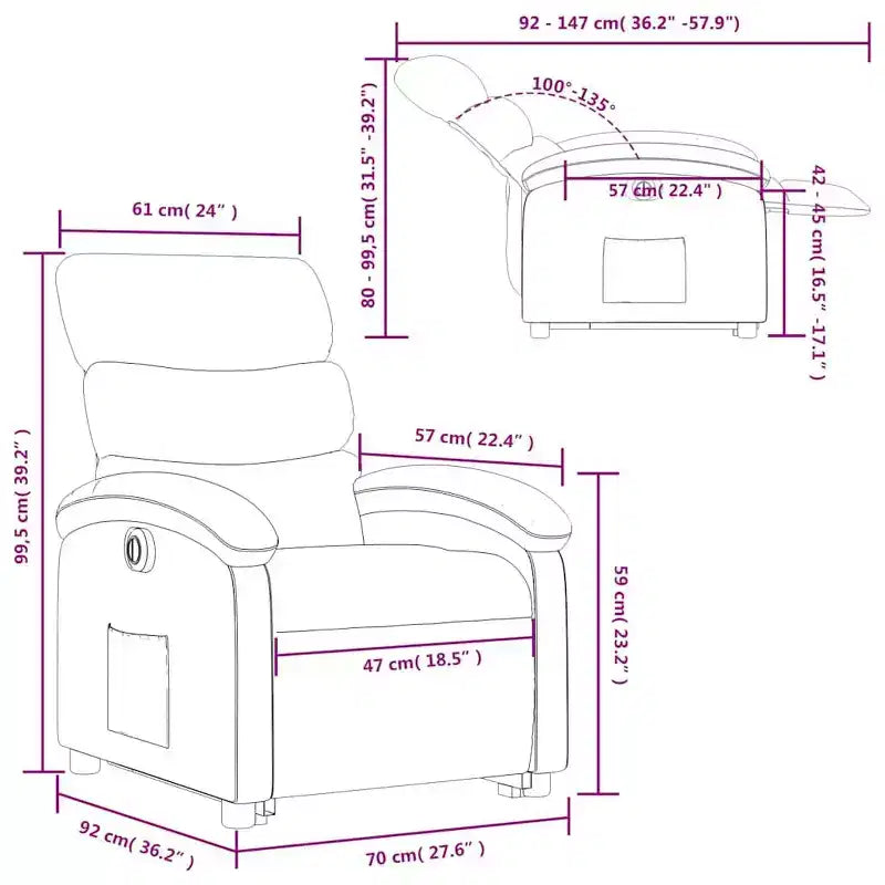 vidaXL Fauteuil inclinable électrique releveur, Tissu gris clair - Fauteuil avec réglage motorisé pour personnes âgées, Assise spacieuse