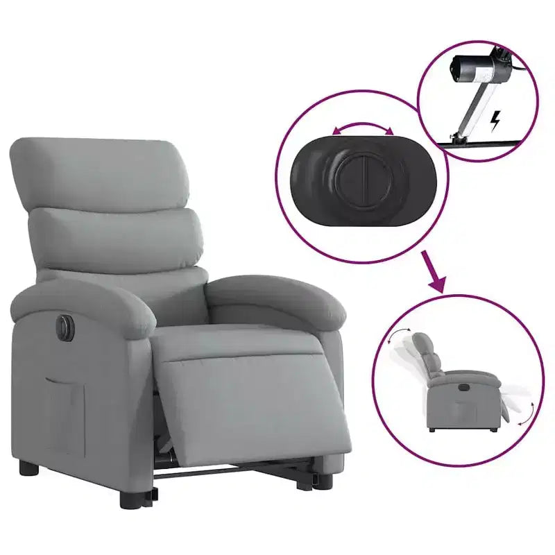 vidaXL Fauteuil inclinable électrique releveur, Tissu gris clair - Fauteuil avec réglage motorisé pour personnes âgées, Assise spacieuse