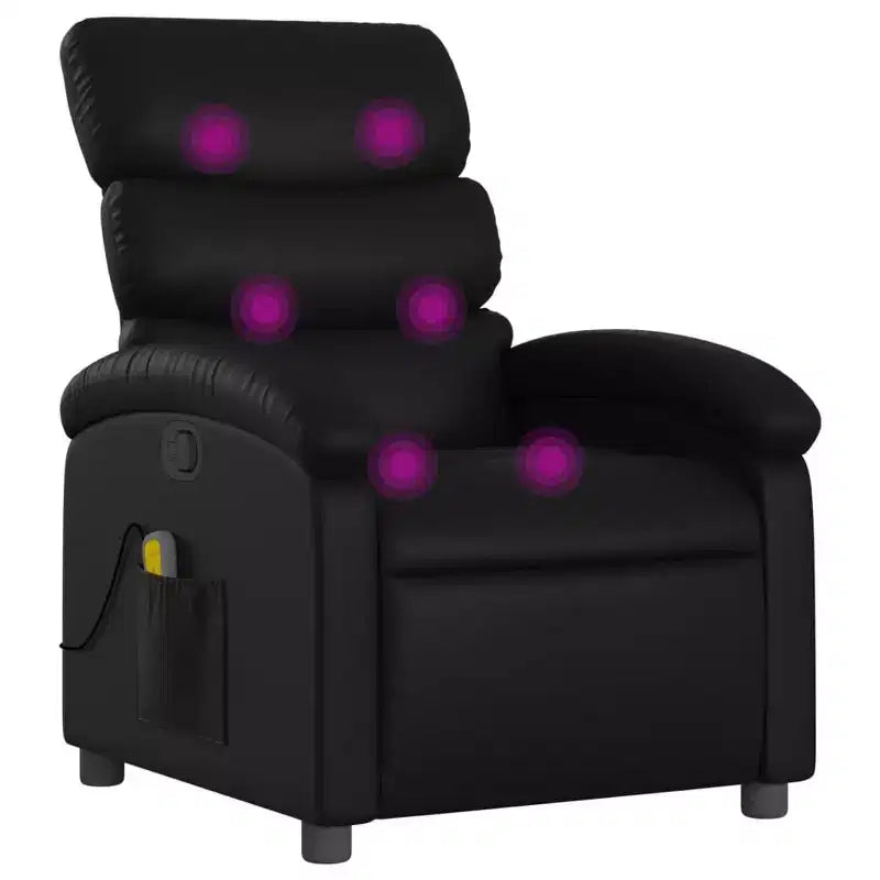 vidaXL Massage Recliner Chair-Black Faux Leather Manual Reclining Armchair with Vibration, Side Pocket and Adjustable Comfort