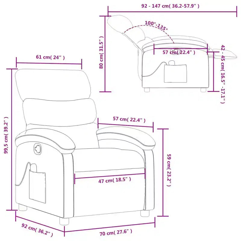 vidaXL Fauteuil de massage inclinable - Cuir synthétique noir Fauteuil inclinable manuel avec vibration, poche latérale et confort réglable