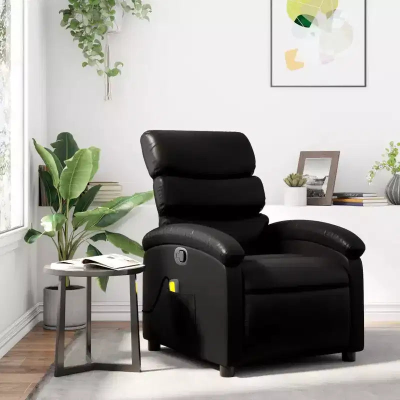 vidaXL Fauteuil de massage inclinable - Cuir synthétique noir Fauteuil inclinable manuel avec vibration, poche latérale et confort réglable