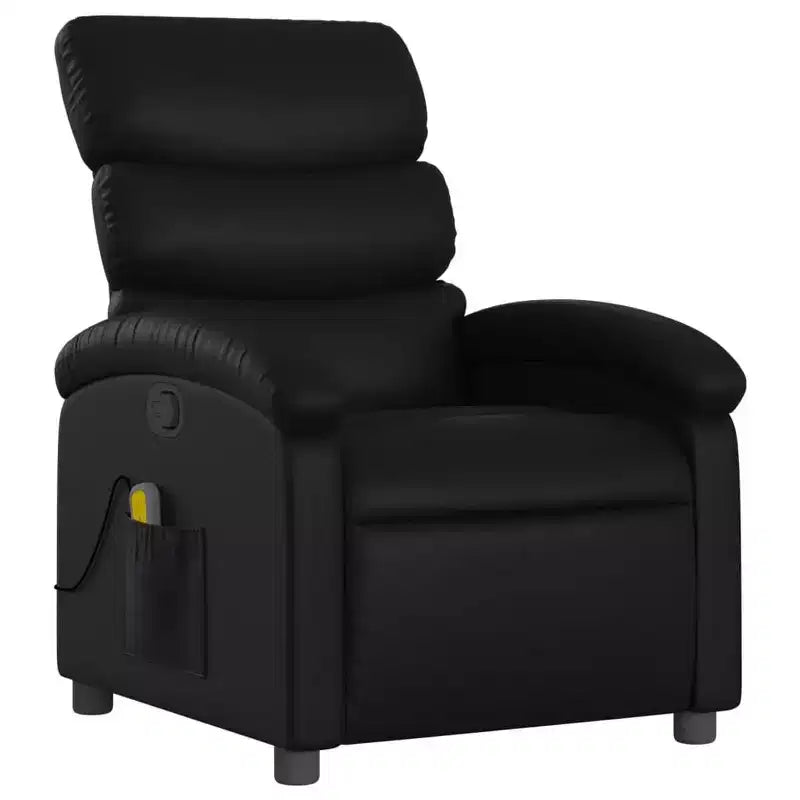 vidaXL Fauteuil de massage inclinable - Cuir synthétique noir Fauteuil inclinable manuel avec vibration, poche latérale et confort réglable