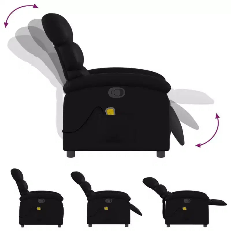 vidaXL Fauteuil de massage inclinable - Cuir synthétique noir Fauteuil inclinable manuel avec vibration, poche latérale et confort réglable