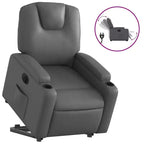 vidaXL Electric Power Lift Recliner Chair - Gray Faux Leather, Motorized Reclining Armchair with Cup Holders & Side Pocket for Elderly
