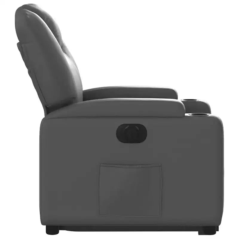 vidaXL Fauteuil inclinable électrique releveur – Cuir artificiel gris, fauteuil inclinable motorisé avec porte-gobelets et pochette latérale pour personnes âgées
