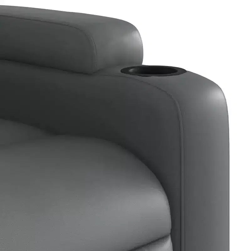 vidaXL Fauteuil inclinable électrique releveur – Cuir artificiel gris, fauteuil inclinable motorisé avec porte-gobelets et pochette latérale pour personnes âgées