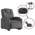 vidaXL Fauteuil inclinable électrique releveur – Cuir artificiel gris, fauteuil inclinable motorisé avec porte-gobelets et pochette latérale pour personnes âgées