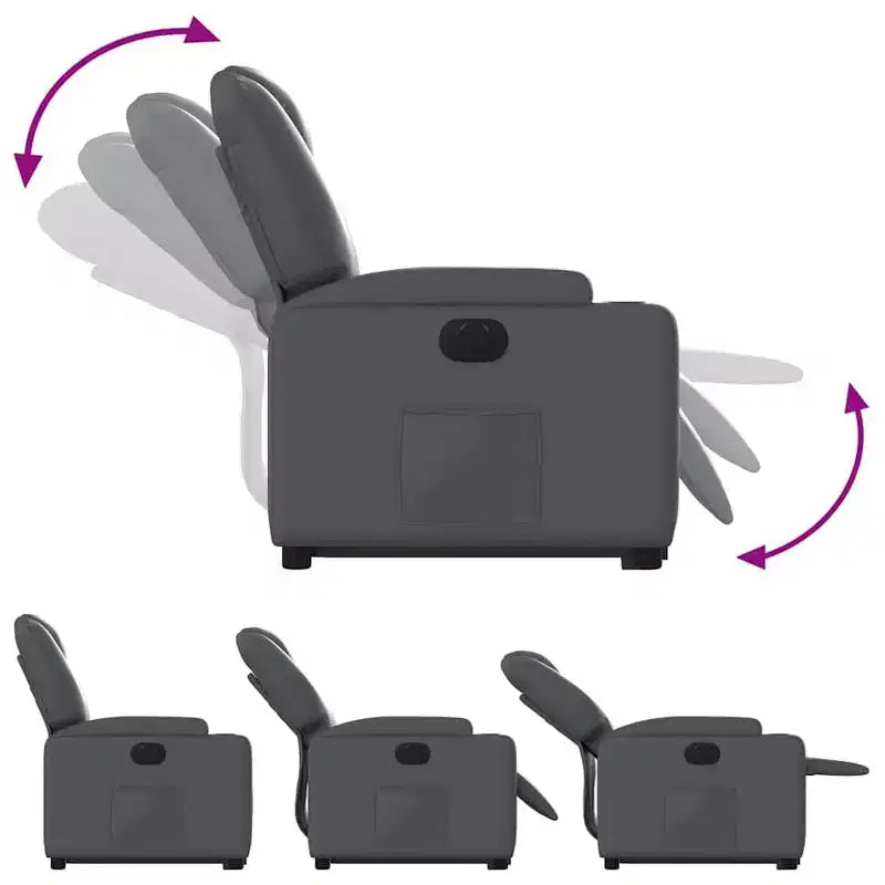 vidaXL Fauteuil inclinable électrique releveur – Cuir artificiel gris, fauteuil inclinable motorisé avec porte-gobelets et pochette latérale pour personnes âgées