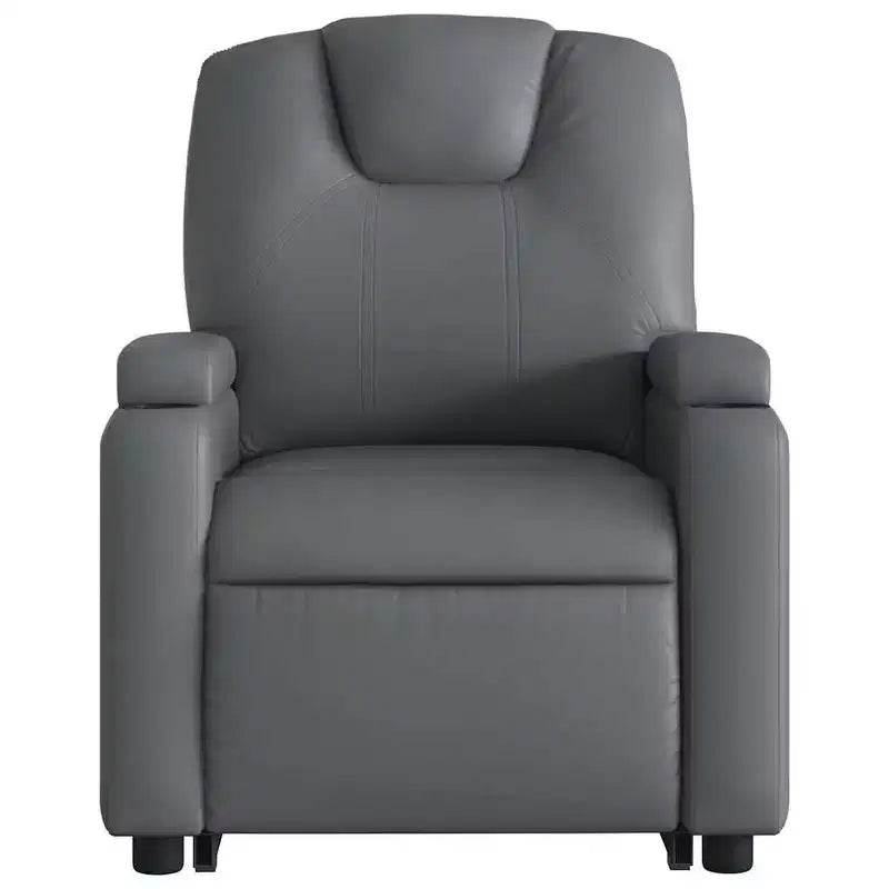 vidaXL Fauteuil inclinable électrique releveur – Cuir artificiel gris, fauteuil inclinable motorisé avec porte-gobelets et pochette latérale pour personnes âgées