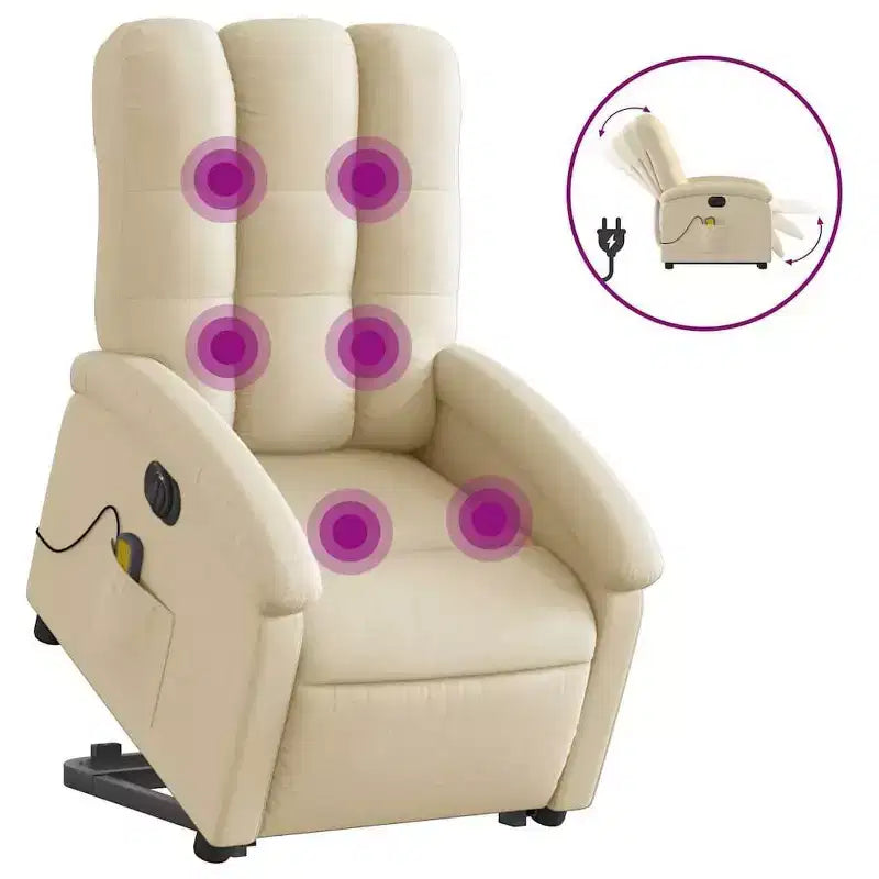 vidaXL Electric Massage Recliner Chair - Power Lift, Vibration Massage, Cream Fabric, Motorized Footrest, Backrest