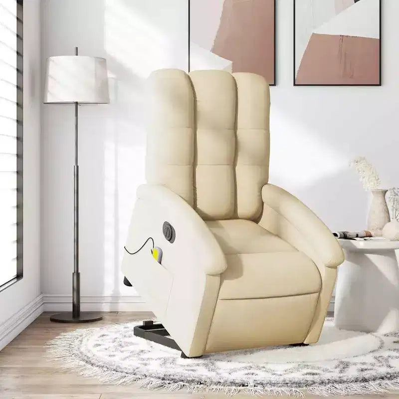 vidaXL Fauteuil inclinable de massage électrique - Fonction Power Lift, massage vibrant, tissu crème, repose-pieds motorisé, dossier motorisé