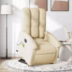 vidaXL Fauteuil inclinable de massage électrique - Fonction Power Lift, massage vibrant, tissu crème, repose-pieds motorisé, dossier motorisé