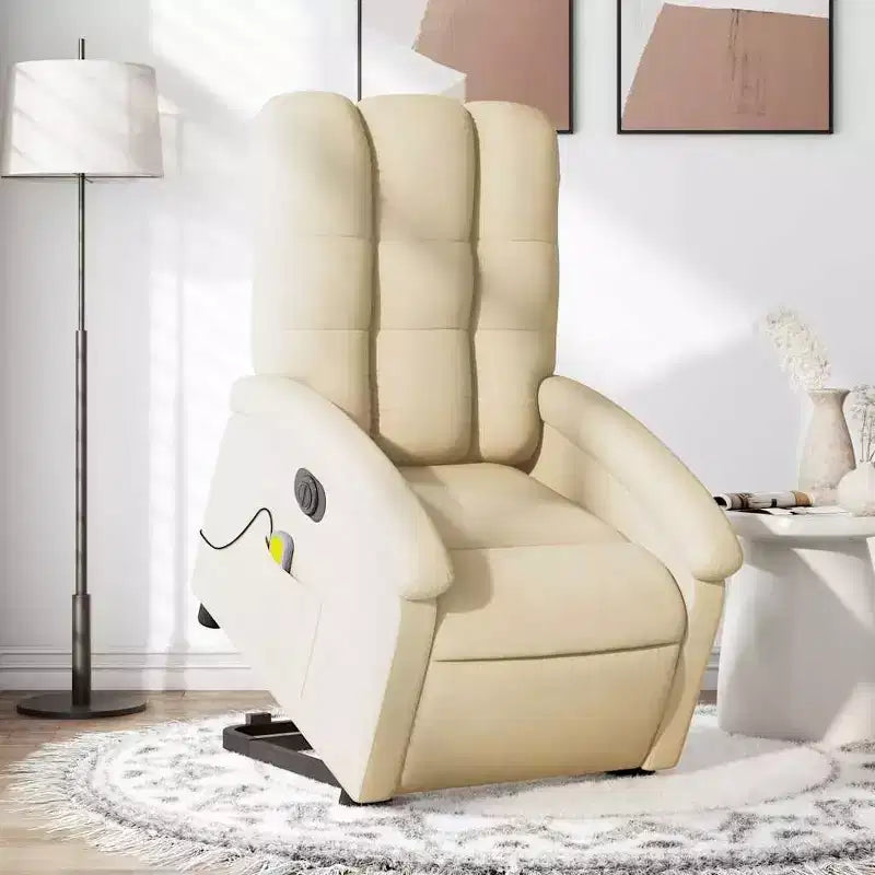 vidaXL Fauteuil inclinable de massage électrique - Fonction Power Lift, massage vibrant, tissu crème, repose-pieds motorisé, dossier motorisé