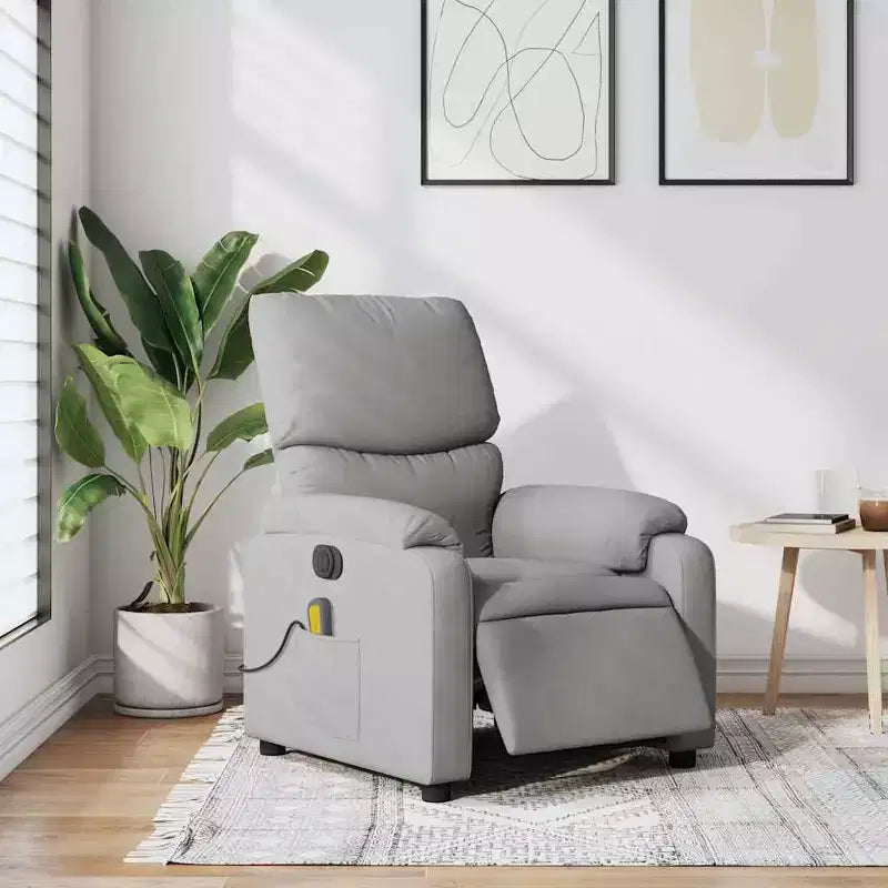 vidaXL Fauteuil de massage électrique Gris clair, Fauteuil inclinable avec massage vibrant, Poche latérale, Confort en tissu