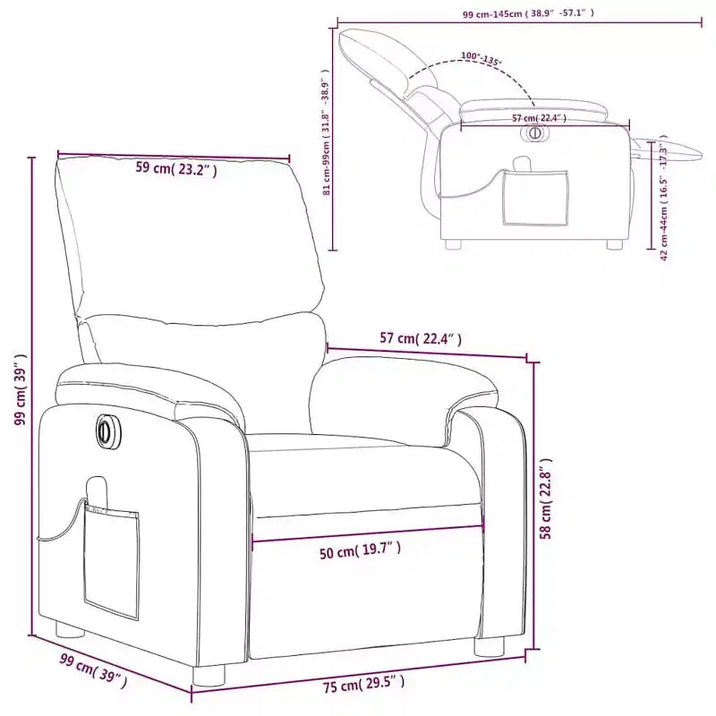 vidaXL Fauteuil de massage électrique Gris clair, Fauteuil inclinable avec massage vibrant, Poche latérale, Confort en tissu