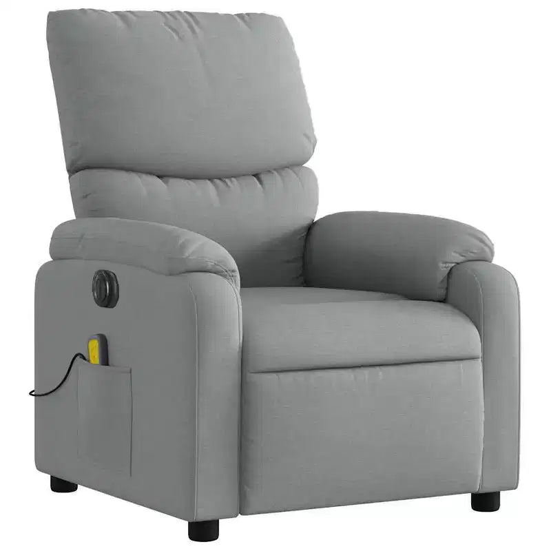 vidaXL Fauteuil de massage électrique Gris clair, Fauteuil inclinable avec massage vibrant, Poche latérale, Confort en tissu