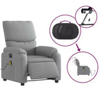 vidaXL Fauteuil de massage électrique Gris clair, Fauteuil inclinable avec massage vibrant, Poche latérale, Confort en tissu